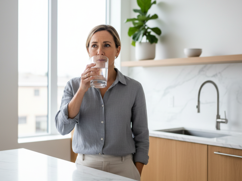 person drinking water questioning the 8 glasses per day rule