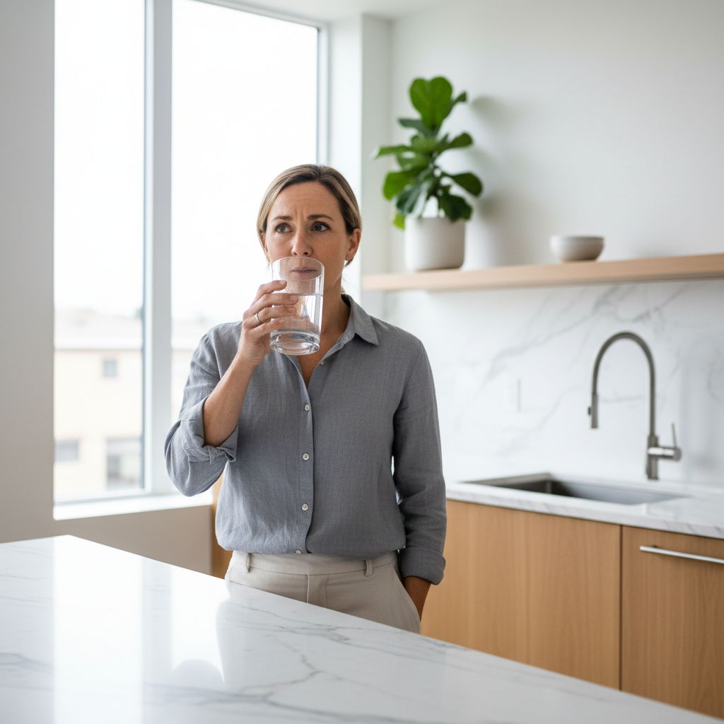 person drinking water questioning the 8 glasses per day rule