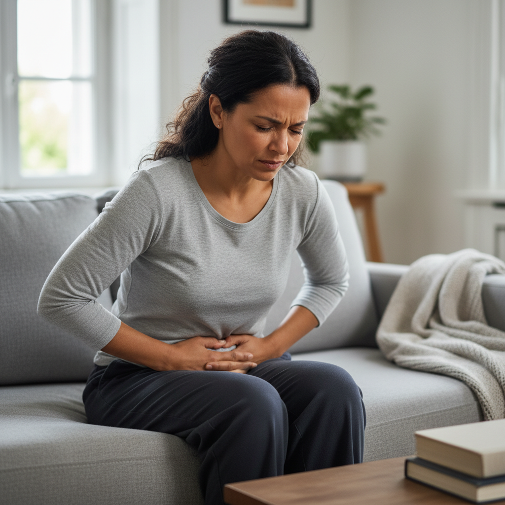 person experiencing gut bacteria imbalance affecting immune system
