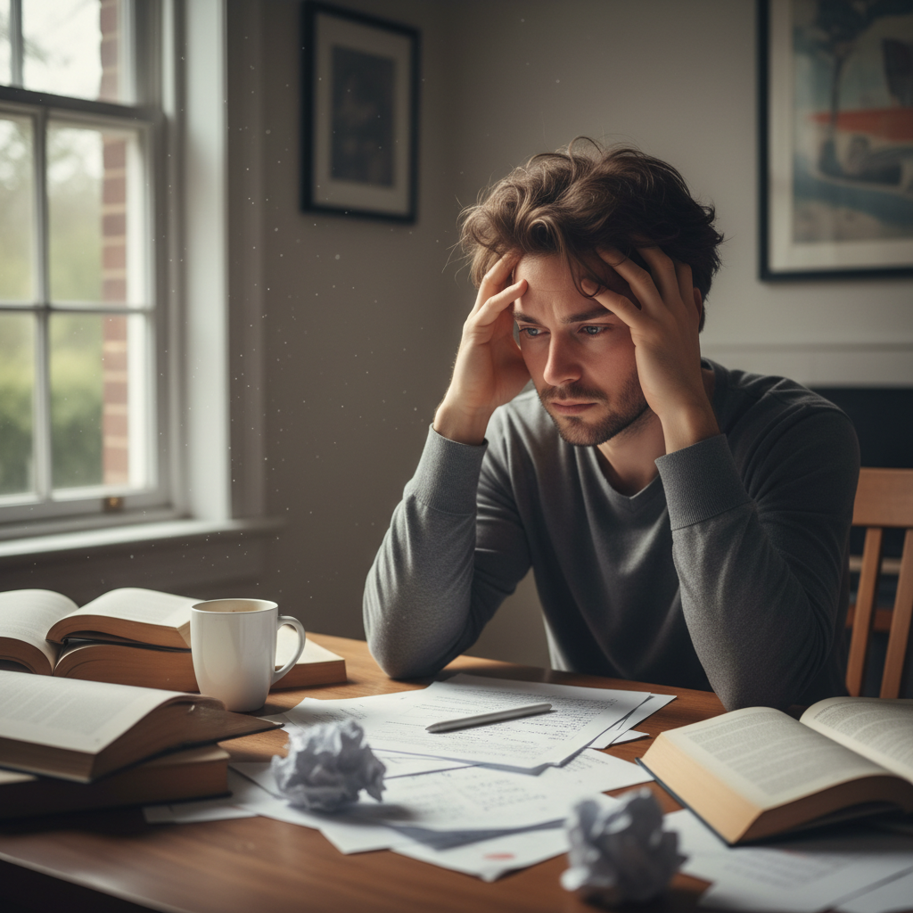 person experiencing brain fog and cognitive confusion like lobotomy effects