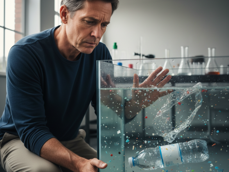 person concerned about microplastics found inside the human body