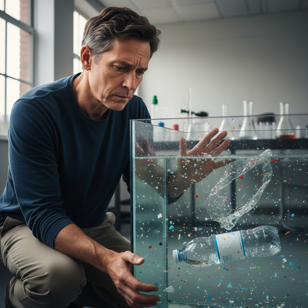 person concerned about microplastics found inside the human body