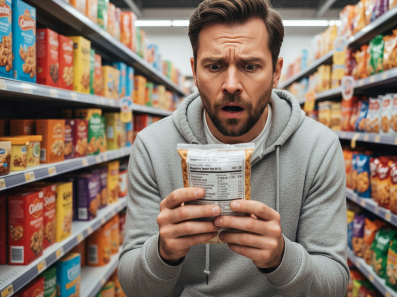 person alarmed reading about ultra-processed food health dangers